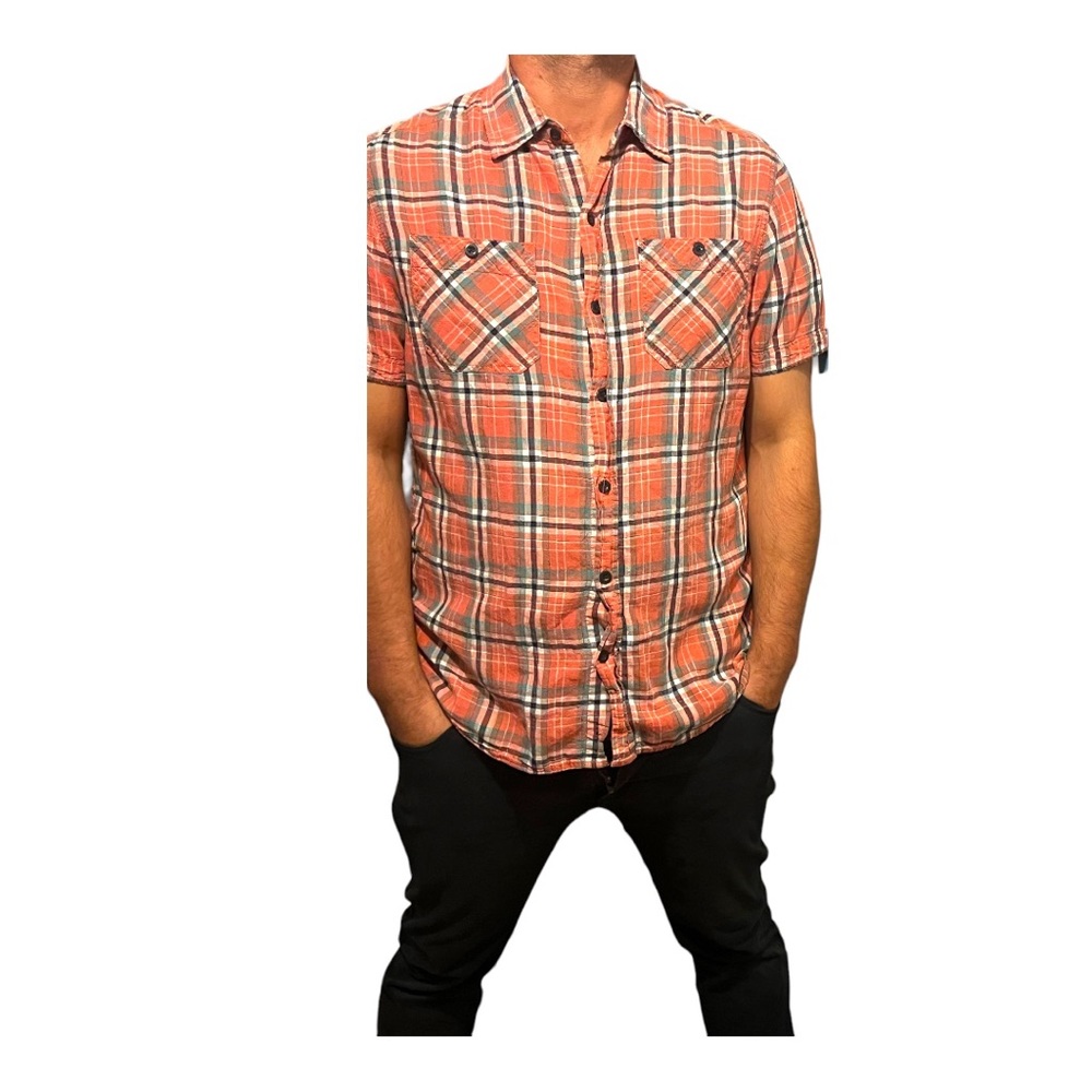 Converse Coral plaid short sleeve button up